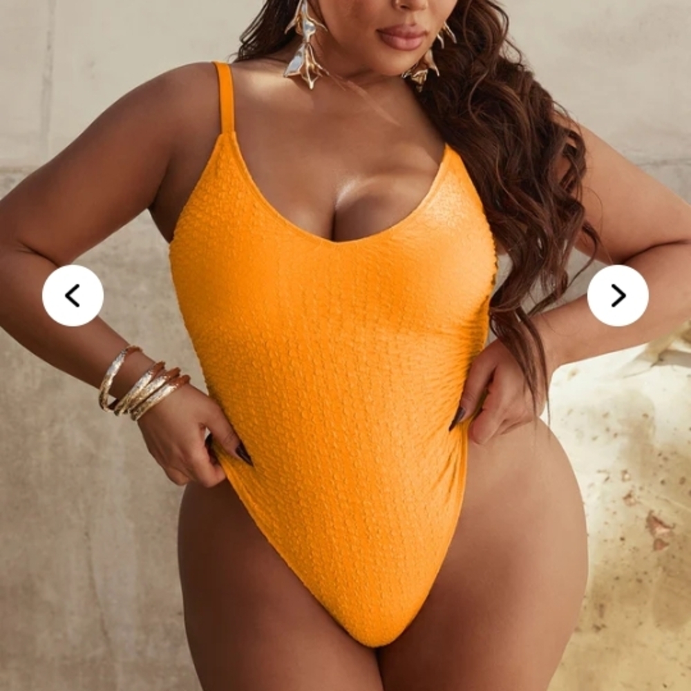 Fashion Nova Orange Textured One Piece Swimsuit